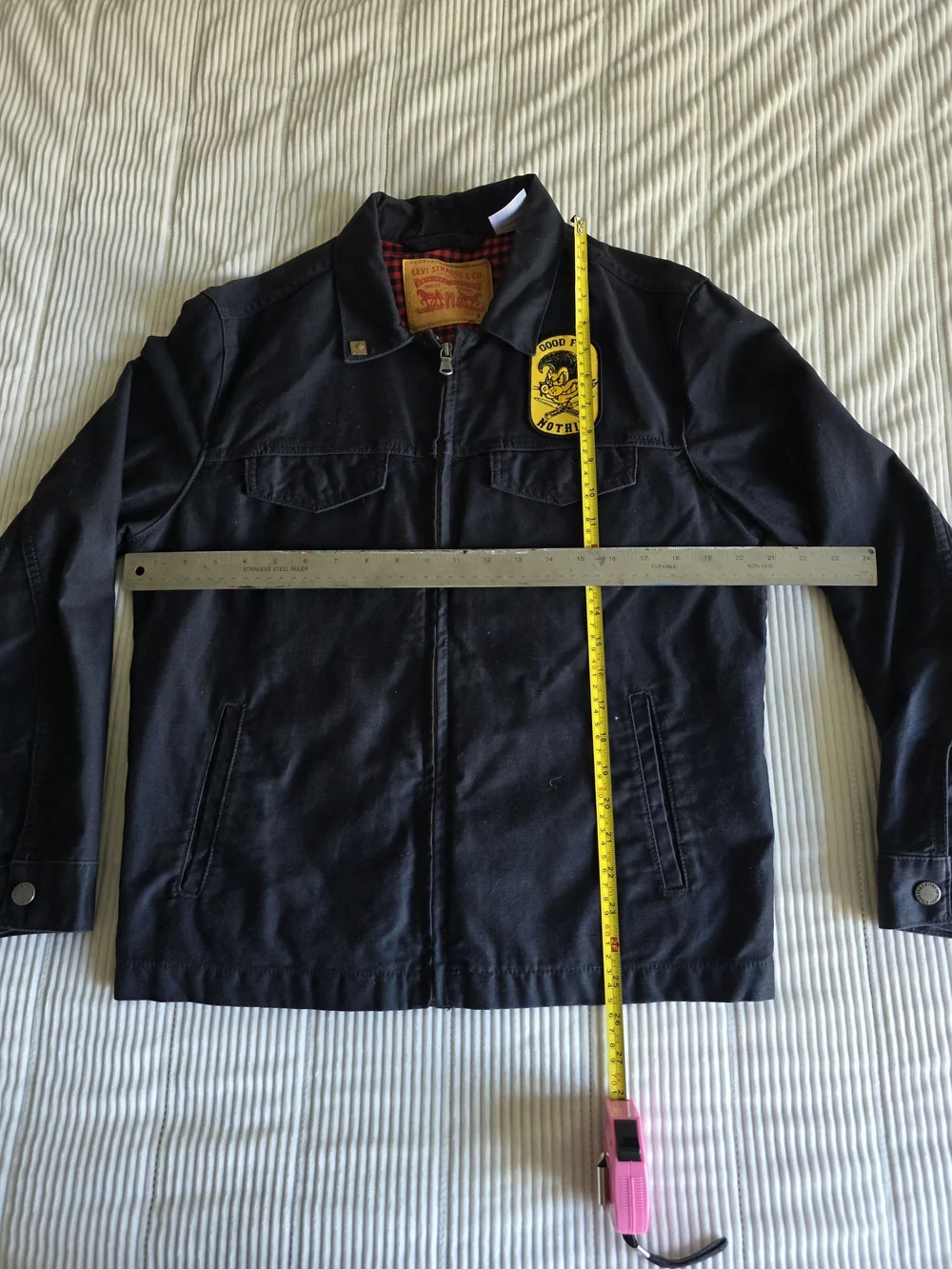 Levis Custom Bomber Trucker Black Embroidered Cat Patch Jacket